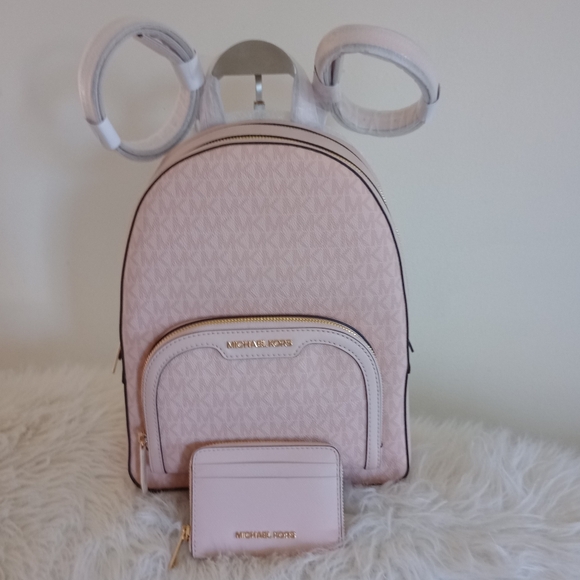 NWT Michael Kors Pink Powder Blush Jaycee Backpack With Matching Card Holder SET - Picture 4 of 8